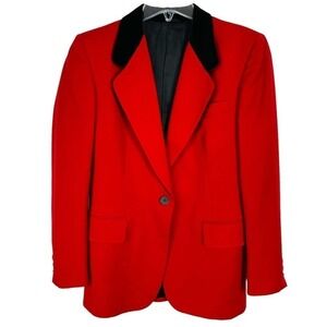 Vintage Freedberg Jacket Blazer Women 4 Red Black Crawford 100% Wool Made in USA